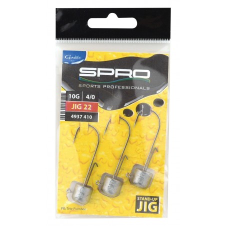 Spro Stand Up Jig 22 2/0 - 10g, Testa Piatta Per Soft Bait, Confezione Da 3 Pezzi